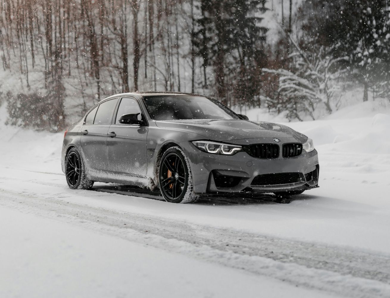 Car at a driving safety training on a snowy track
